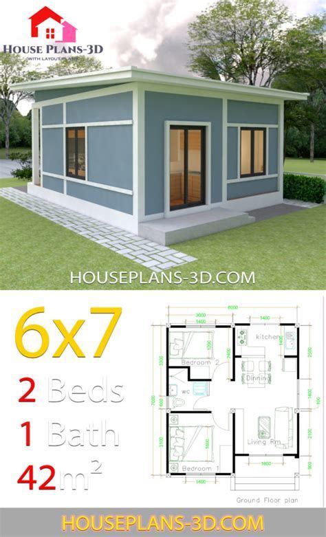 Simple House Design 6x7 With 2 Bedrooms Hip Roof House Small House