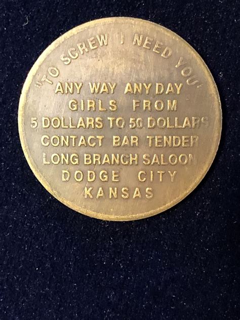 Brass Brothel Token Coin Dodge City Kansas Long Branch Saloon Whiskey
