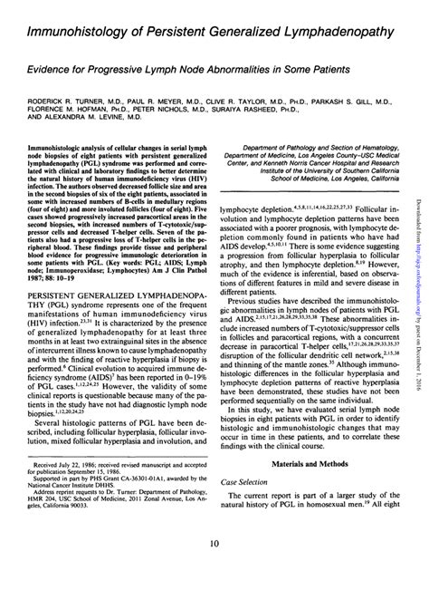 Pdf Immunohistology Of Persistent Generalized Lymphadenopathy