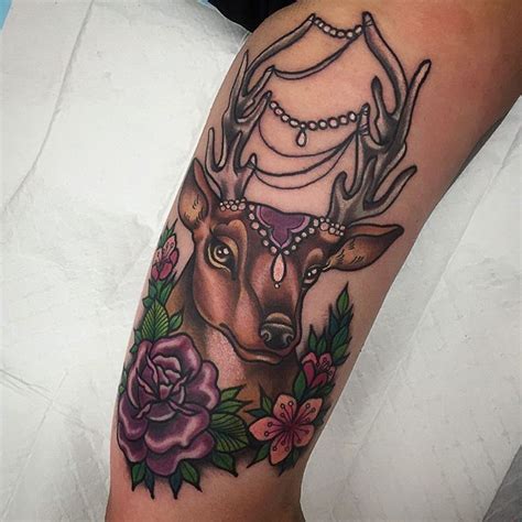 Stag Tattoo Flower Tattoo Skull Tattoos Flowers Deer Tattoo