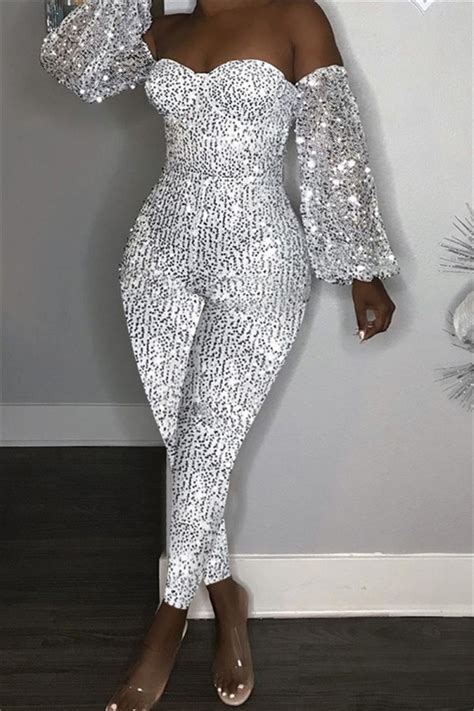 Gleaming Glamour Sequin Embellished Strapless Backless Streetwear Jumpsuit