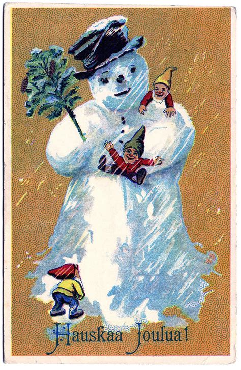 Vintage Clip Art Darling Snowman Postcard Finland The Graphics Fairy