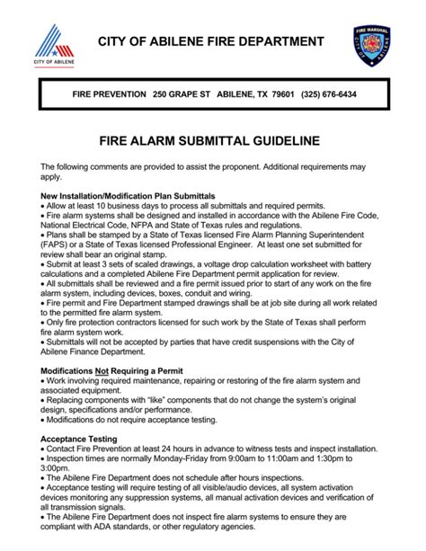 City Of Abilene Fire Department Fire Alarm Submittal