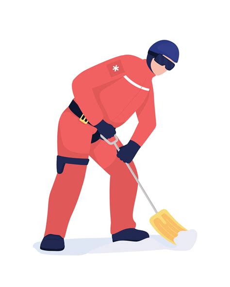Avalanche First Responder With Shovel Semi Flat Color Vector Character