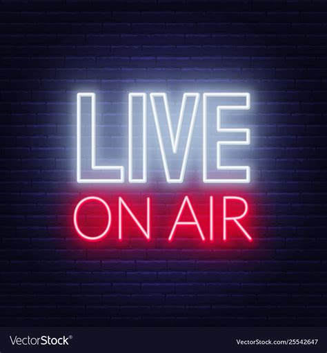 Live On Air Neon Glowing Sign On A Dark Background