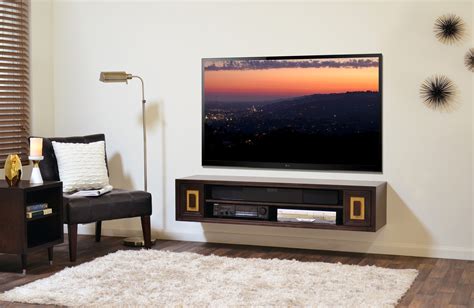 Wood and gold tv stand. Floating Media Console: A Way to Display Your TV with ...