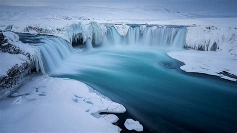 Ice Goðafoss Waterfall In The Winter Snow Ice Iceland Wallpaper Hd For