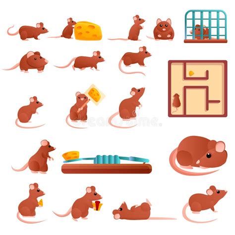 Rat Icons Set Cartoon Style Stock Vector Illustration Of Mice
