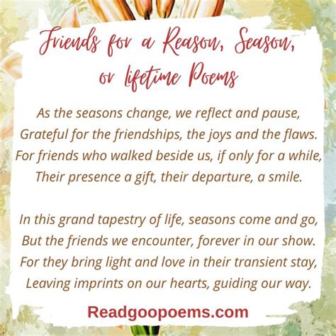 Friends For A Reason Season Or Lifetime Poems