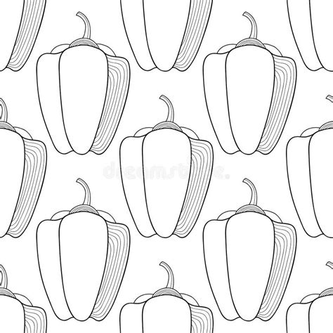Vegetables Pepper Black And White Illustration Seamless Pattern For