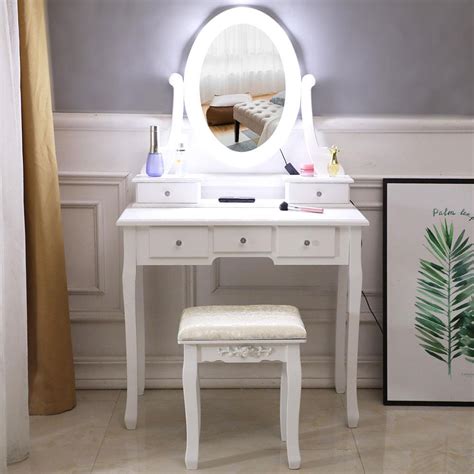 Top 7 best lighted makeup mirrors compared. Zimtown Vanity Dressing Table Set with Lighted Makeup ...