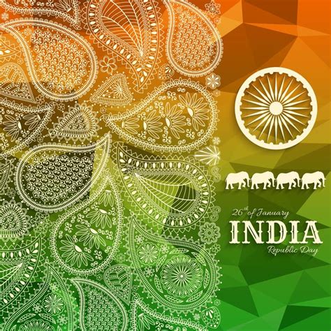 26th Of January India Republic Day Greeting Card With Paisley Ornament