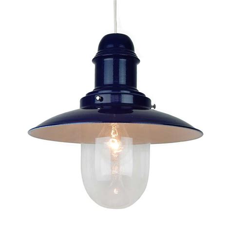 Navy Blue Traditional Fishermans Lantern Ceiling Pendant Shade And Glass
