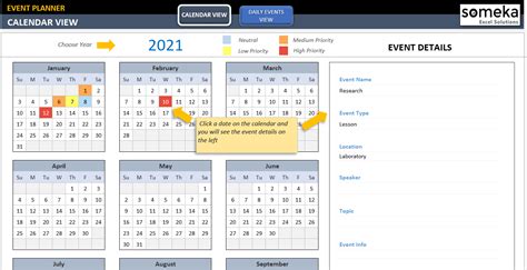 Event Calendar Excel Template