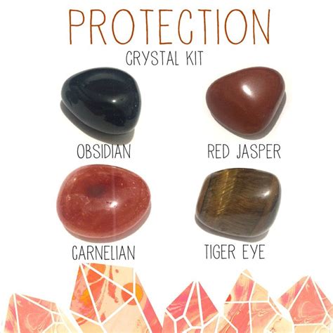 Protection Crystal Kit 4 Tumbled Stones With Canvas Bag Etsy
