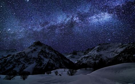 Nature Landscape Mountain Winter Starry Night Milky Way