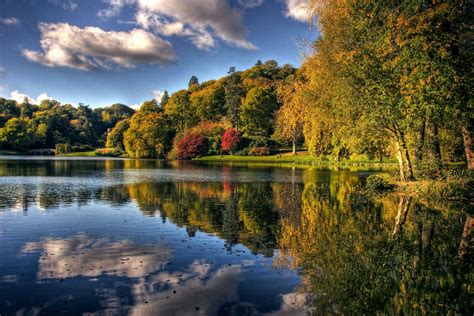 Осень Природа парк озеро обои на телефон бесплатно