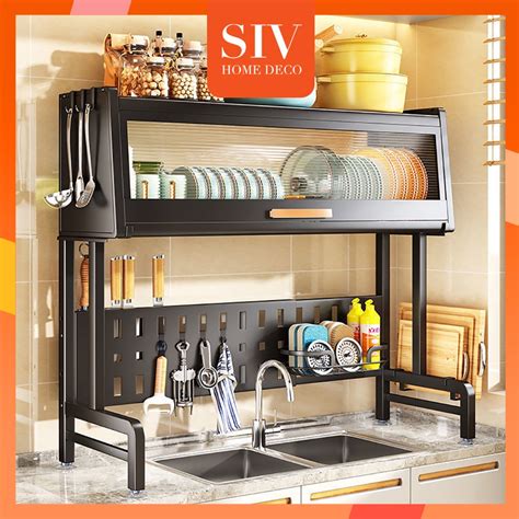 Siv Dish Cabinet Rack Over The Sink Drainer With Cover Plate Drying Storage Kitchen Organizer