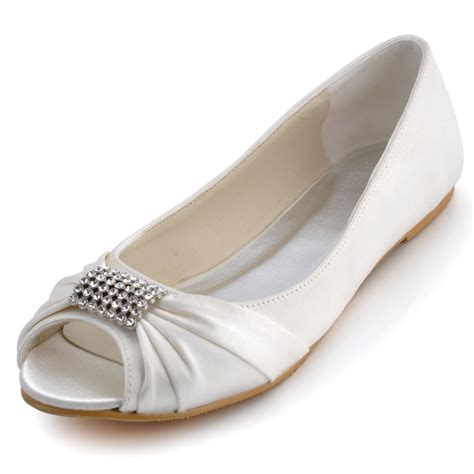 Ep2053 White Ivory Women Formal Comfortable Bridal Party Peep Toe Flats