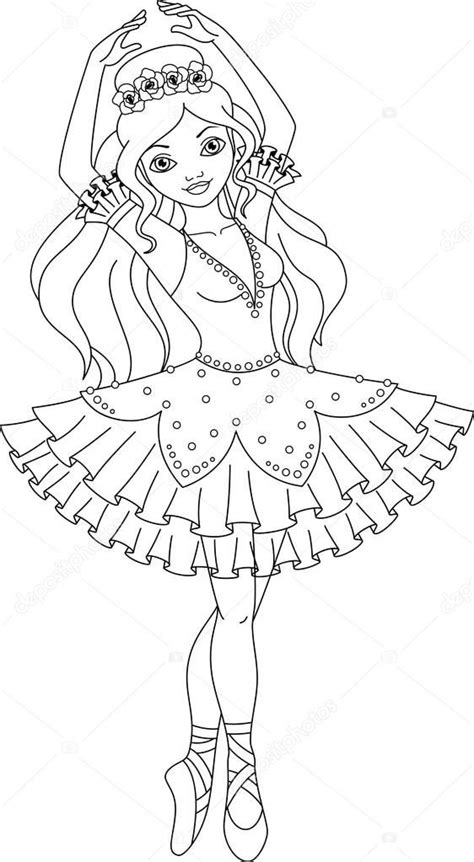 Página para colorear de bailarina Ilustración De Stock | Ballerina