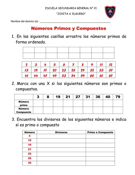 Números primos y compuestos interactive exercise Workbook Teachers babe subjects