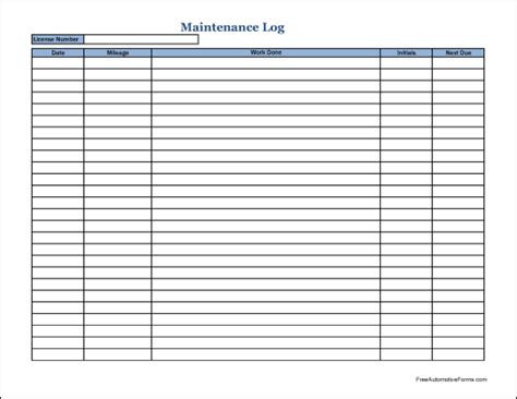 Keeping a vehicle maintenance log in your car is simple and easy, and will save you from trying to remember what maintenance has and has not been done to your car. Free Simple Automotive Maintenance Log (Wide)