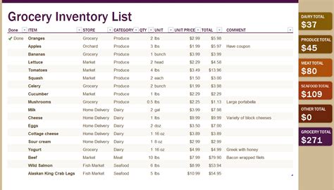 Printable Grocery Inventory List Templates Excel Word Pdf