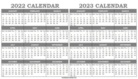 2022 2023 Printable Calendar With Holidays Two Year Calendar January