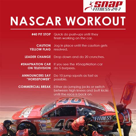 Burn Some Serious Calories While Watching The Nascar Race By Doing The Snap Fitness Nascar