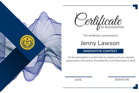 Navy Certificate Of Recognition Certificate Template