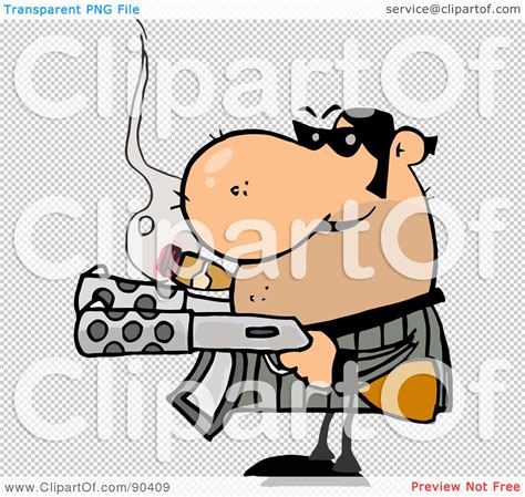 royalty free rf clipart illustration of a tough mobster holding two machine guns and smoking a