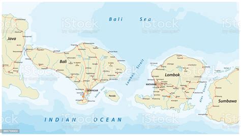 Road Map Of Indonesian Lesser Sunda Islands Bali And Lombok Stock
