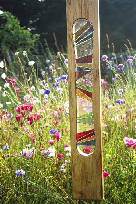 Garden Sculpture Reclaimed Wood And Stained Glass Art Etsy