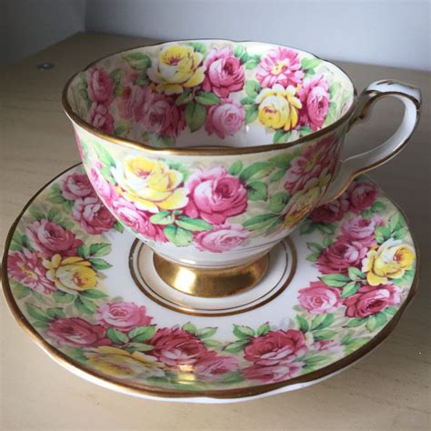 Royal Stafford Rosanne Vintage Teacup And Saucer Yellow And Pink