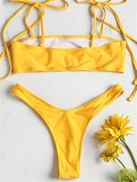 Tie Shoulders High Leg Bikini Set Rubber Ducky Yellow Sponsored