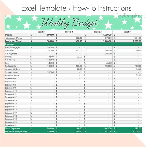 Weekly Budget Template Weekly Expense Log Expense Tracker Etsy