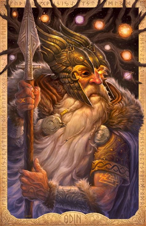Odin The Allfather With The Great World Tree Yggdrassil Behind Him