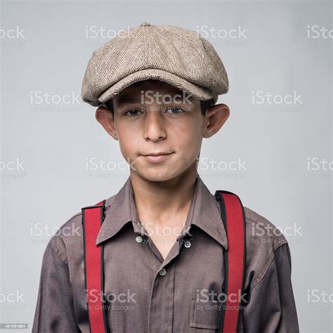 Portrait Of Little Boy Wearing A Flat Newsboy Cap Stock ...