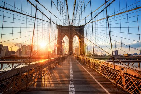 Brooklyn Bridge I Solnedgång Allt Om New York