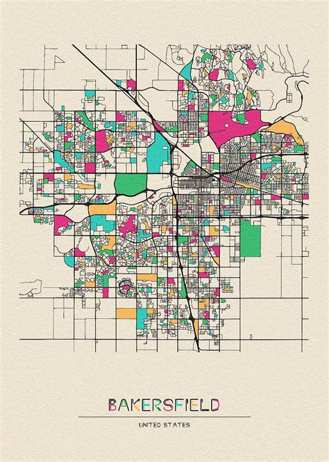 Bakersfield California City Map Digital Art By Inspirowl Design Pixels