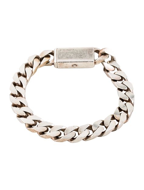 Sterling Silver Gucci Curb Link Bracelet With Hinged Clip Closure