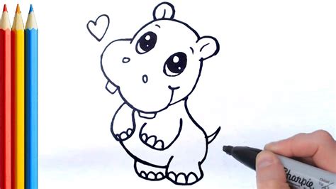Learn How To Draw A Cute Kawaii Cartoon Hippo Simple