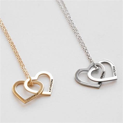 Custom Heart Necklace Personalized Double Heart Necklace Etsy Uk