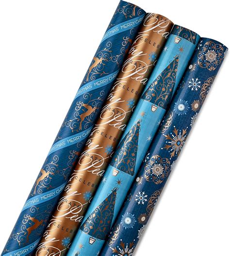 Hallmark Reversible Christmas Wrapping Paper Bundle Elegant Blues