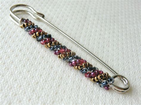 Large Safety Pin Brooch With Swarovski Crystals Decorative