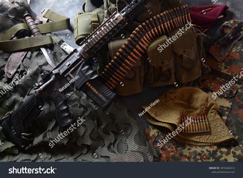 Assault Rifle M4a1 Ammunition On Camouflage Stock Photo 1816344212
