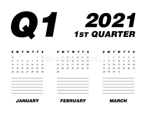 First Quarter Of Calendar 2021 Stock Vector Illustration Of 2021