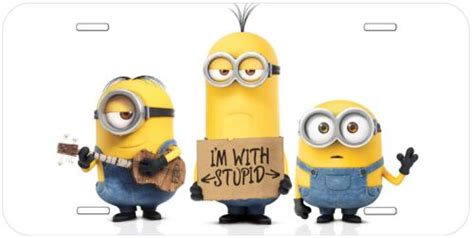 Im With Stupid Minions Aluminum Car Tag Novelty License Plate Ebay