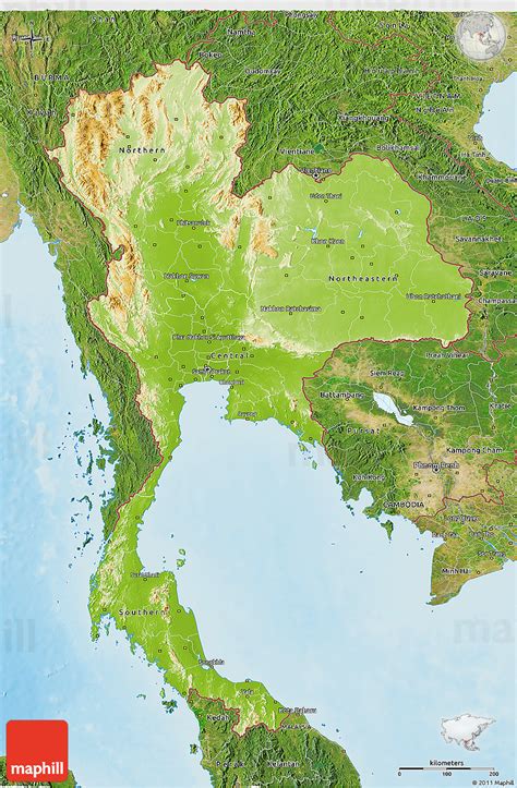 Physical 3d Map Of Thailand Satellite Outside Shaded Relief Sea