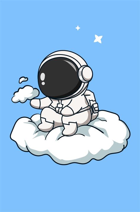 Cute Astronaut Above The Clouds Cartoon Illustration 2151618 Vector Art